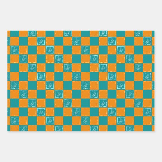 Mozaïek doodle bloemenvierkanten inpakpapier vel (Voorkant 2)