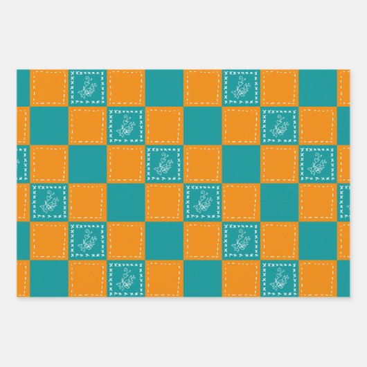 Mozaïek doodle bloemenvierkanten inpakpapier vel (Voorkant)