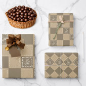 Mozaïek doodle bloemenvierkanten inpakpapier vel