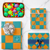 Mozaïek doodle bloemenvierkanten inpakpapier vel