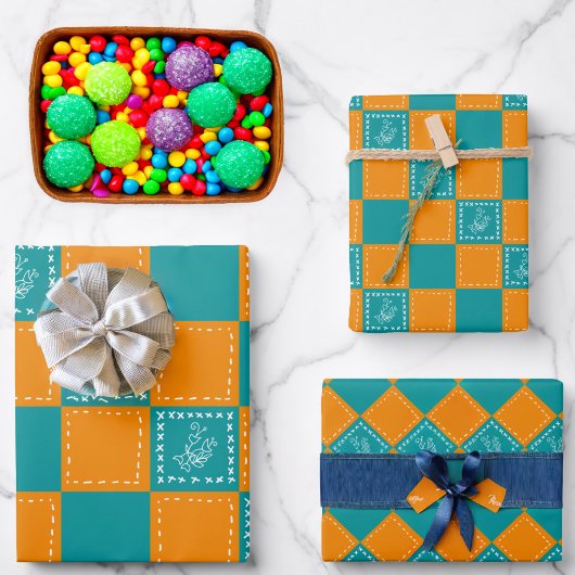 Mozaïek doodle bloemenvierkanten inpakpapier vel