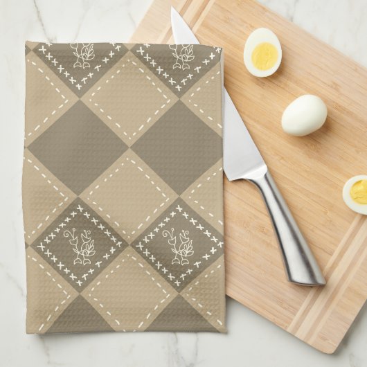 Mozaïek doodle bloemenvierkanten theedoek (Quarter Fold)