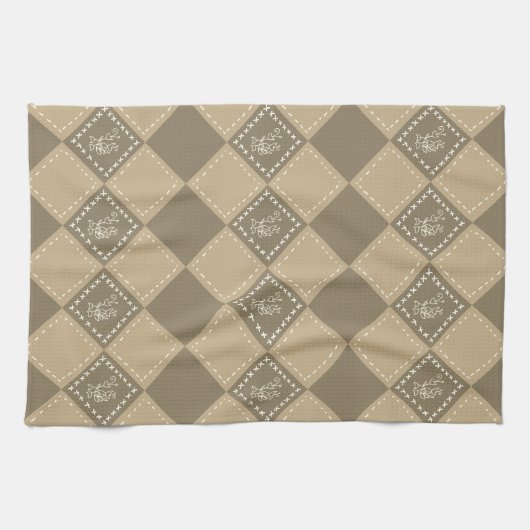 Mozaïek doodle bloemenvierkanten theedoek (Horizontaal)