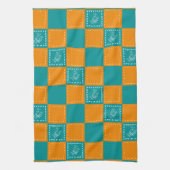 Mozaïek doodle bloemenvierkanten theedoek (Verticaal)