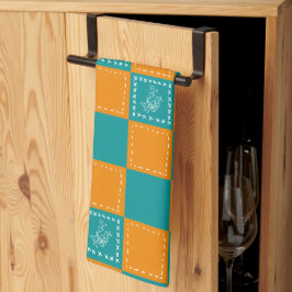 Mozaïek doodle bloemenvierkanten theedoek