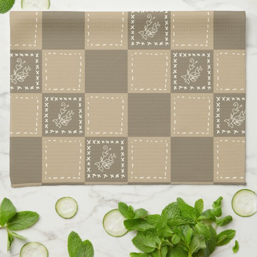 Mozaïek doodle bloemenvierkanten theedoek (Gevouwen)