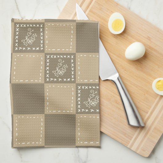 Mozaïek doodle bloemenvierkanten theedoek (Quarter Fold)