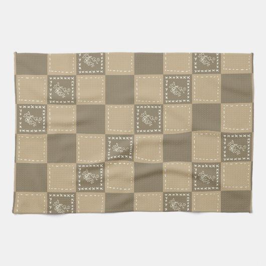 Mozaïek doodle bloemenvierkanten theedoek (Horizontaal)