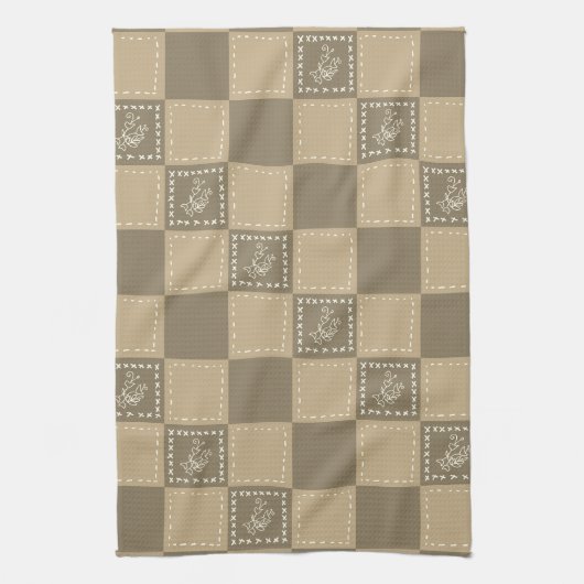 Mozaïek doodle bloemenvierkanten theedoek (Verticaal)