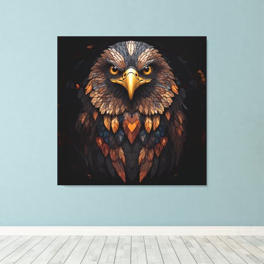 Mozaïek Eagle Portret Canvas Afdruk (Insitu (Houten vloer))