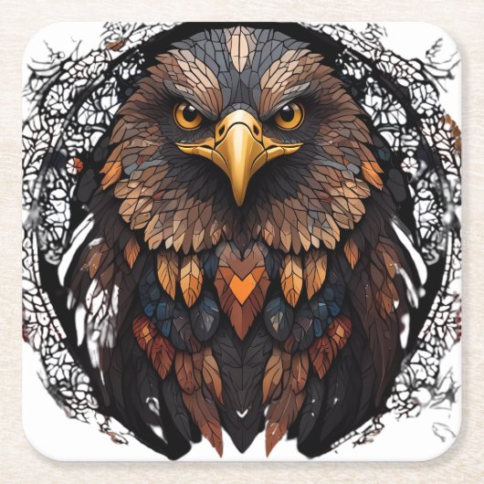 Mozaïek Eagle Portret Rond Kussen Kartonnen Onderzetters (Voorkant)