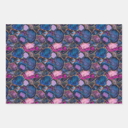 Mozaïek Edelsteen Patroon met Roze, Paarse, Blauw Inpakpapier Vel (Voorkant 3)