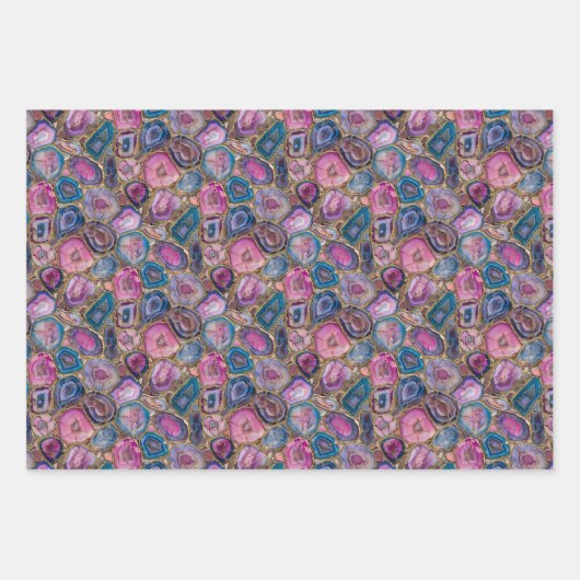 Mozaïek Edelsteen Patroon met Roze, Paarse, Blauw Inpakpapier Vel (Voorkant 2)