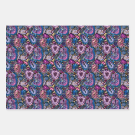 Mozaïek Edelsteen Patroon met Roze, Paarse, Blauw Inpakpapier Vel (Voorkant)