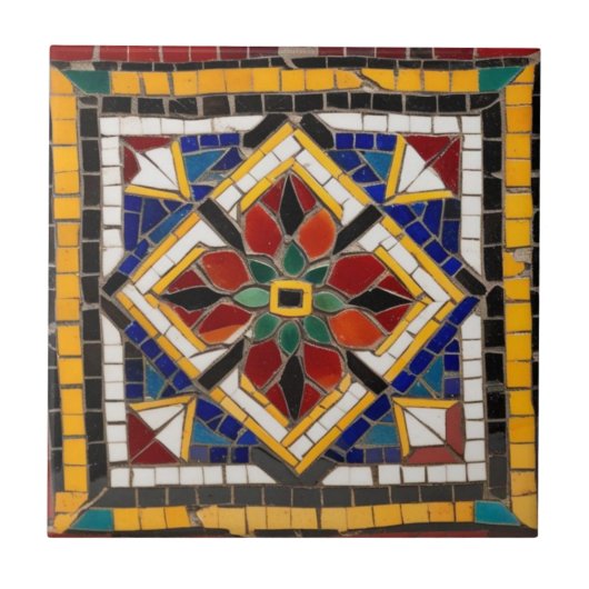 Mozaïek  geel rood decoratief tegeltje (Voorkant)