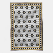 Mozaïek Geïnspireerd Zwart Wit en Goud Theedoek (Verticaal)