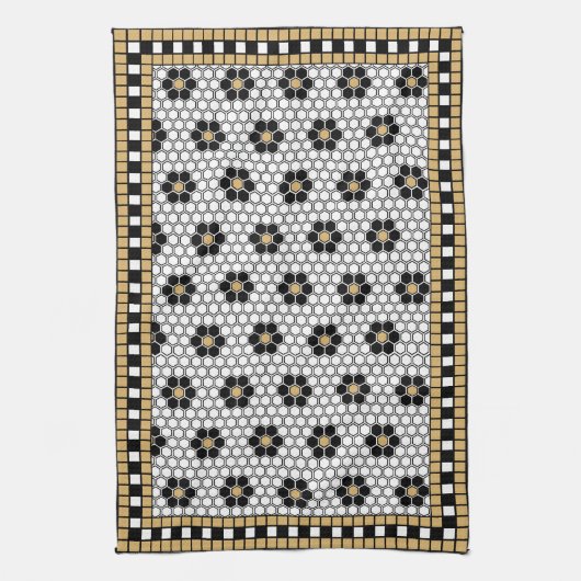 Mozaïek Geïnspireerd Zwart Wit en Goud Theedoek (Verticaal)