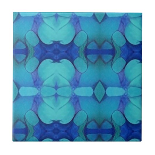 Mozaïek geometrisch diep blauw aqua design kat ste tegeltje (Voorkant)