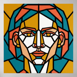 Mozaïek Geometrisch Portret in Amber en Teal Poster