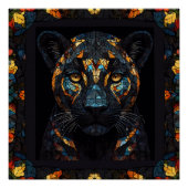 Mozaïek Gevlekt Glas Zwart Panter Portret Perfect Poster (Voorkant)