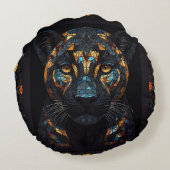 Mozaïek Gevlekt Glas Zwart Panter Portret Rond Kussen (Achterkant)