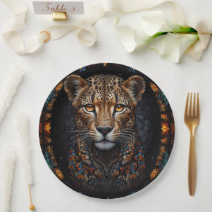 Mozaïek Glas in lood Cheetah Portret Papieren Bordje
