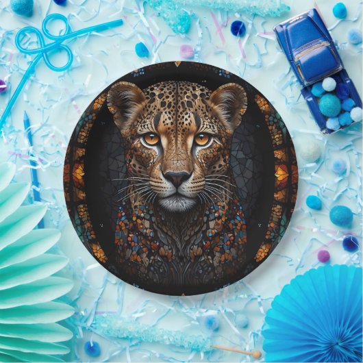 Mozaïek Glas in lood Cheetah Portret Papieren Bordje (Feest)
