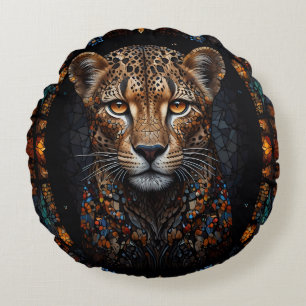 Mozaïek Glas in lood Cheetah Portret Rond Kussen