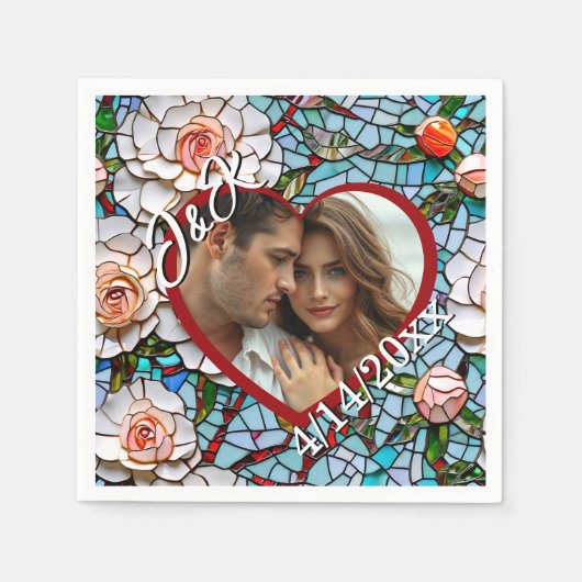 Mozaïek Glas in lood en Tegel bruiloft gepersonali Servet (Voorkant)