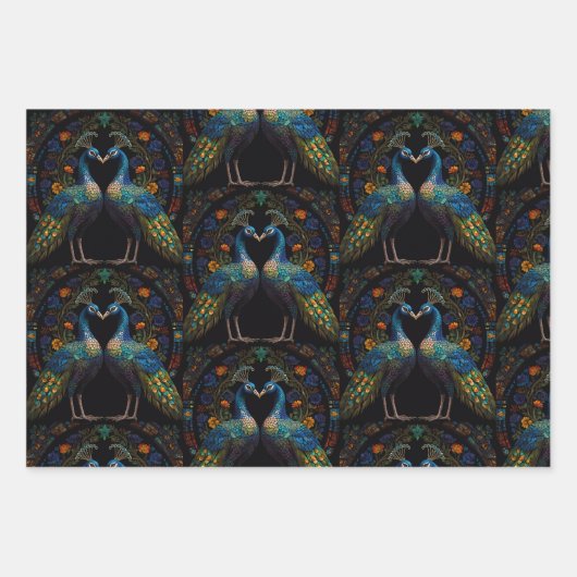 Mozaïek Glas in lood kleurrijke pauwen Inpakpapier Vel (Voorkant 3)