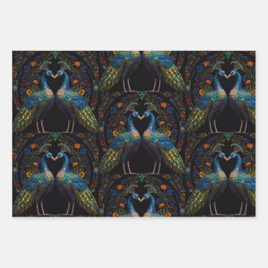 Mozaïek Glas in lood kleurrijke pauwen Inpakpapier Vel (Voorkant)