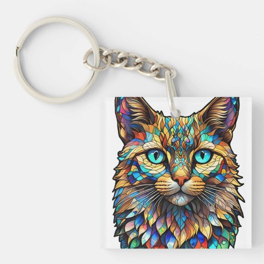 Mozaïek Glas in lood Multicolor Cat 760 Sleutelhanger (voorkant)