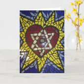 Mozaïek Gloeiende Hart Ster van David op Blauw Kaart (Gele Bloem)