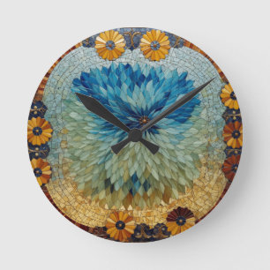 Mozaïek groen blauw bloemmotief klok