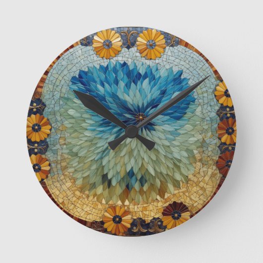 Mozaïek groen blauw bloemmotief klok (Voorkant)