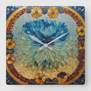 Mozaïek groen blauw bloemvormige wandklok