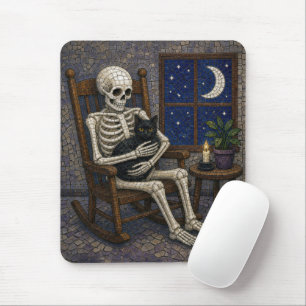 Mozaïek Halloween-skelet en zwarte kat Muismat