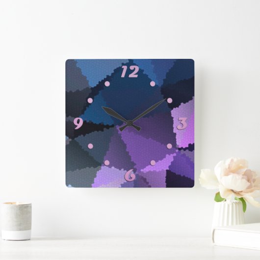 Mozaïek in blauw en roze kleuren vierkante klok (Huis)