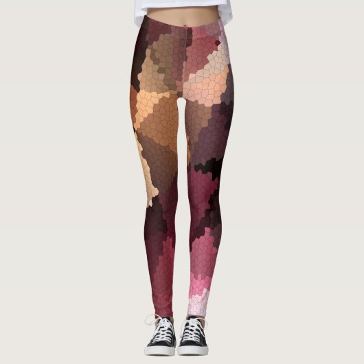 Mozaïek in bruin-roze en gele kleuren leggings (Voorkant)