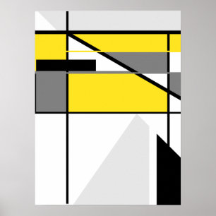 Mozaïek in geel, grijs, zwart Abstract Poster