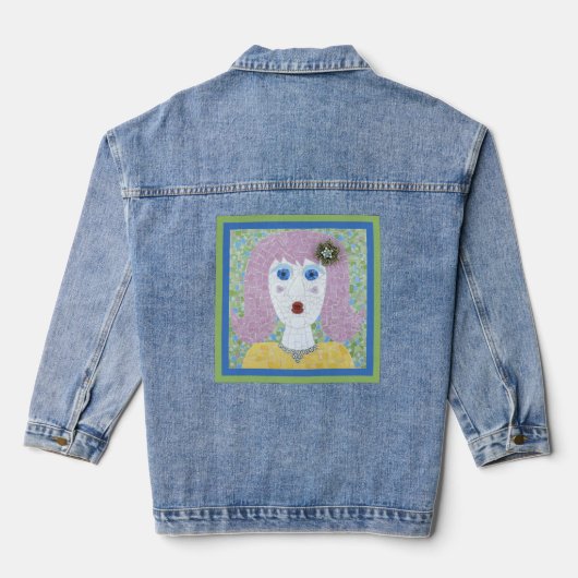 Mozaïek - Ingrid met Groene & Blauwe Grens Denim Jacket (Achterkant)