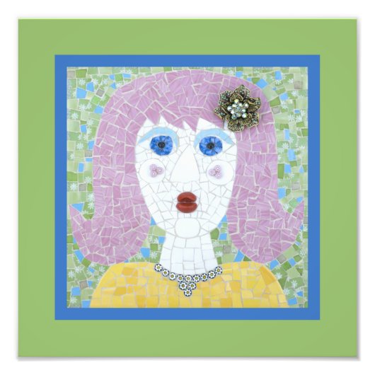 Mozaïek - Ingrid met Groene & Blauwe Grens Foto Afdruk (Voorkant)