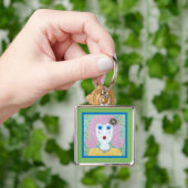 Mozaïek - Ingrid met Groene & Blauwe Grens Sleutelhanger (Hand)