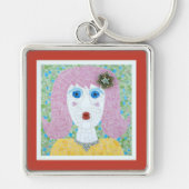 Mozaïek - Ingrid met Rode Oranje en ivoren grens Sleutelhanger (Voorkant)