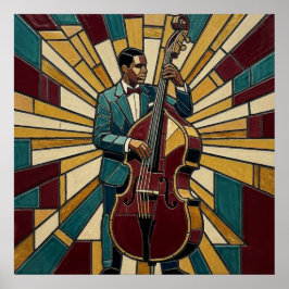 Mozaiëk Jazzbassist Poster Gebrandschilderde Muzie