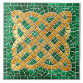 Mozaïek Keltische knoop - groen marmer en goud Tegeltje (Voorkant)