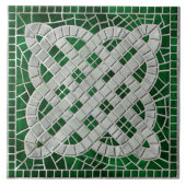 Mozaïek Keltische knoop - groen marmer en parel Tegeltje (Voorkant)