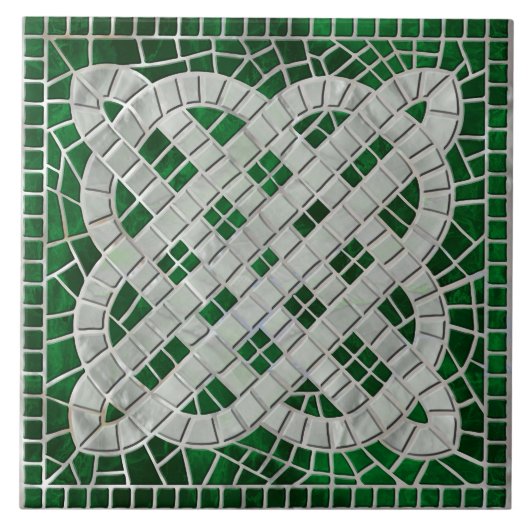 Mozaïek Keltische knoop - groen marmer en parel Tegeltje (Voorkant)