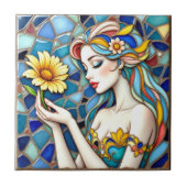 Mozaïek Keramische Tegel Florale Omarming Tegeltje (Voorkant)