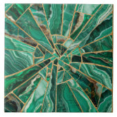 Mozaïek Kunst - Groen Marmer Malachiet en goud Tegeltje (Voorkant)